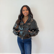 Harper FAUX LEATHER ZIP-UP STAND COLLAR CROP JACKET